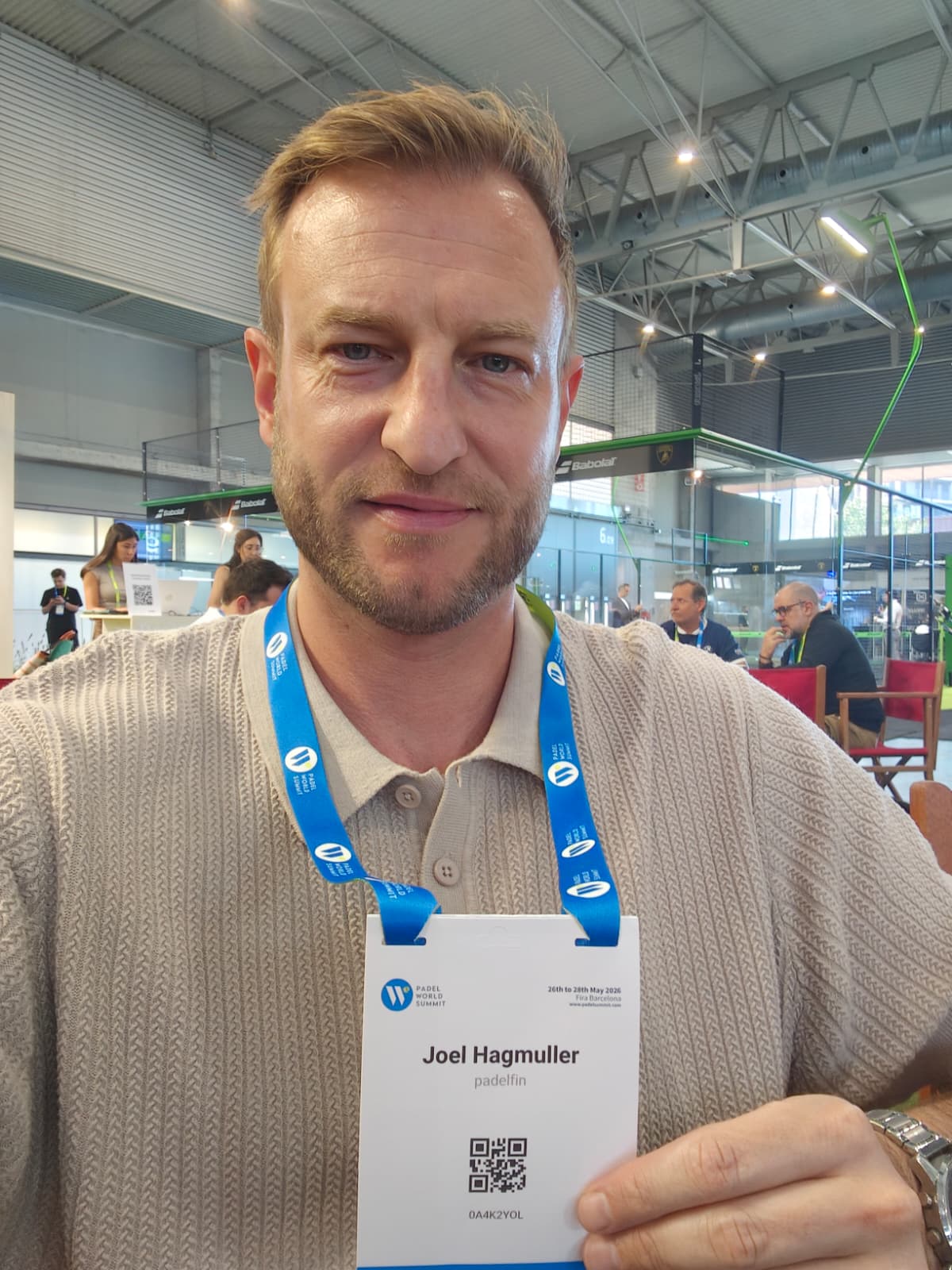 Joel, founder of padelfin, at the Padel World Summit 2026.